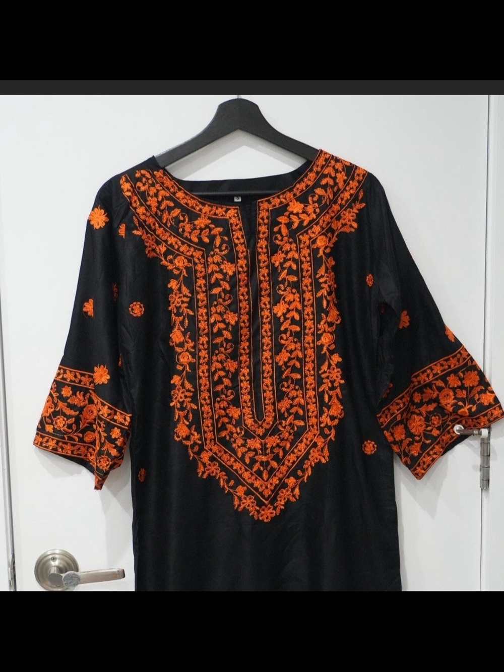 Black Tunic with Bold Orange Embroidery